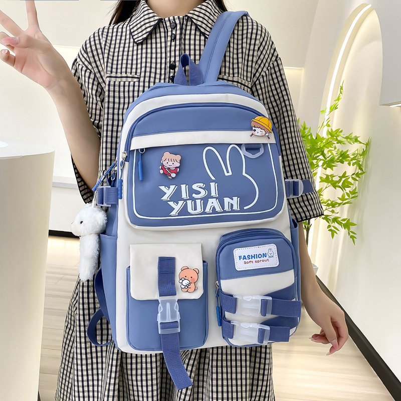 Sac à Dos Multifonctionnel Kawaii Grand Volume Imperméable et Résistant 5Pcs Bleu SACKDS29BL - حقيبة ظهر بعدة قطع بتصميم كاوايي - 1