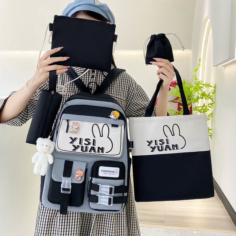 Sac à Dos Multifonctionnel Kawaii Grand Volume Imperméable et Résistant 5Pcs Noir et Gris SACKDS29NGR - حقيبة ظهر بعدة قطع بتصميم كاوايي 4