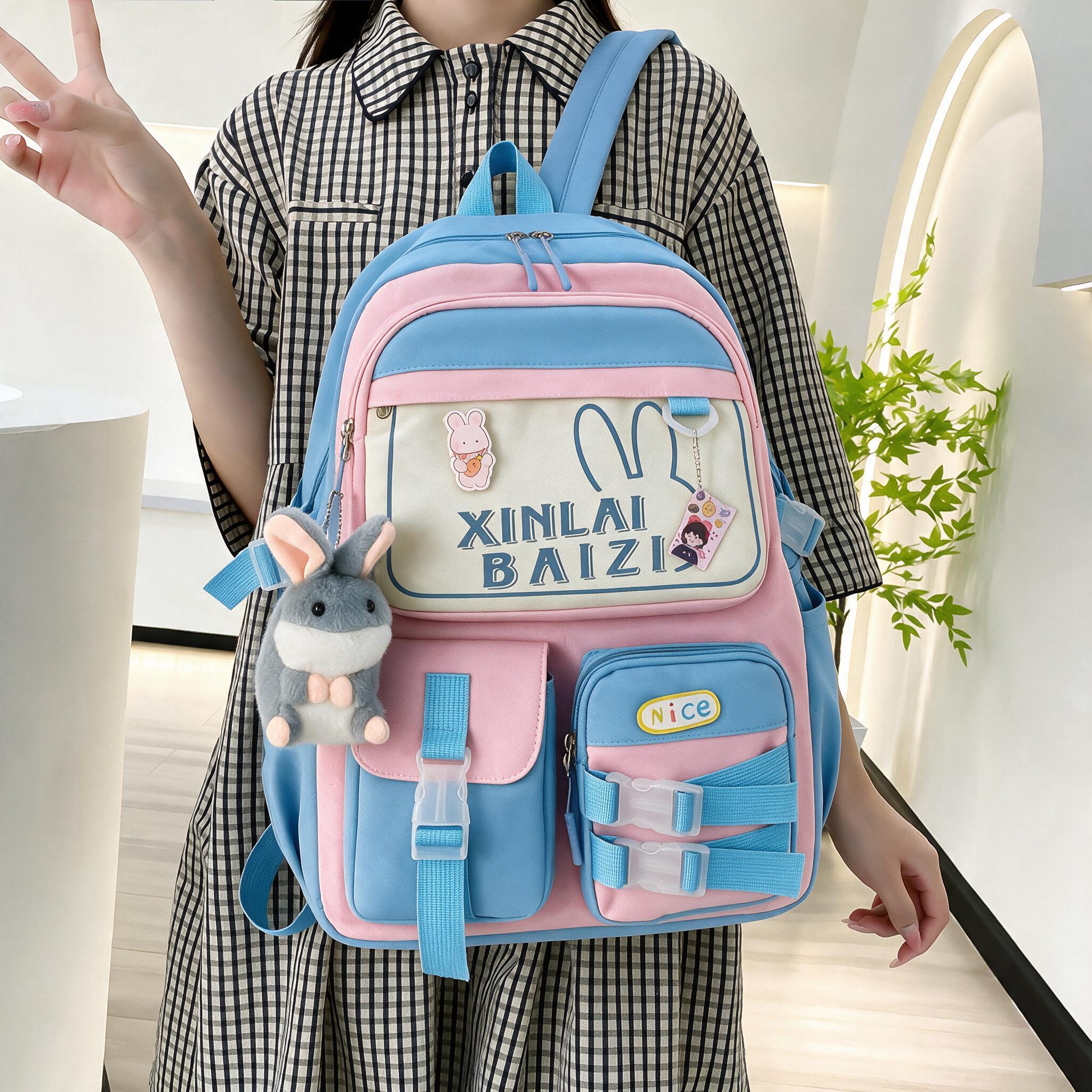 Sac à Dos Multifonctionnel Kawaii Grand Volume Imperméable et Résistant 5Pcs Bleu et Rose SACKDS29BRS - حقيبة ظهر بعدة قطع بتصميم كاوايي - 3