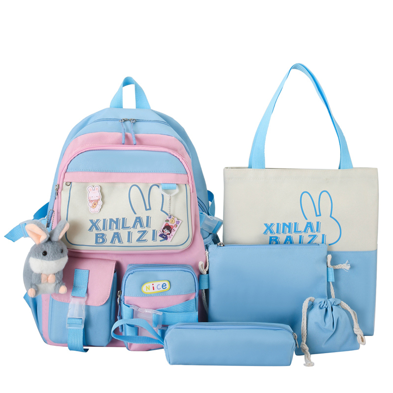 Sac à Dos Multifonctionnel Kawaii Grand Volume Imperméable et Résistant 5Pcs Bleu et Rose SACKDS29BRS - حقيبة ظهر بعدة قطع بتصميم كاوايي - 1