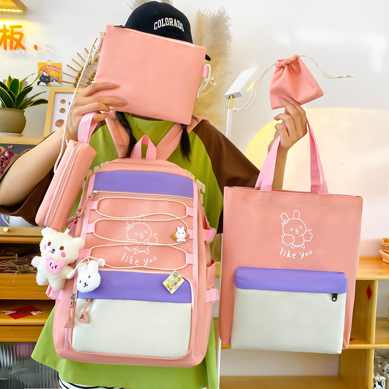 Sac à Dos Multifonctionnel Kawaii Grand Volume Imperméable et Résistant 5Pcs Rose SACKDS33RS - حقيبة ظهر بعدة قطع بتصميم كاوايي - 2