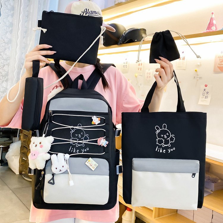 Sac à Dos Multifonctionnel Kawaii Grand Volume Imperméable et Résistant 5Pcs Noir SACKDS33N - حقيبة ظهر بعدة قطع بتصميم كاوايي - 2