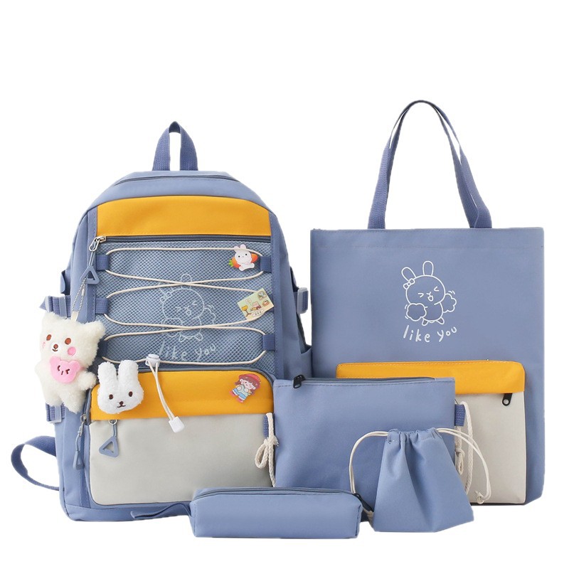 Sac à Dos Multifonctionnel Kawaii Grand Volume Imperméable et Résistant 5Pcs Bleu SACKDS33BL - حقيبة ظهر بعدة قطع بتصميم كاوايي - 4