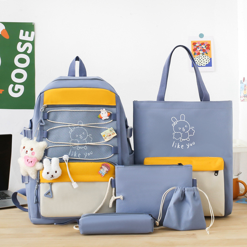 Sac à Dos Multifonctionnel Kawaii Grand Volume Imperméable et Résistant 5Pcs Bleu SACKDS33BL - حقيبة ظهر بعدة قطع بتصميم كاوايي