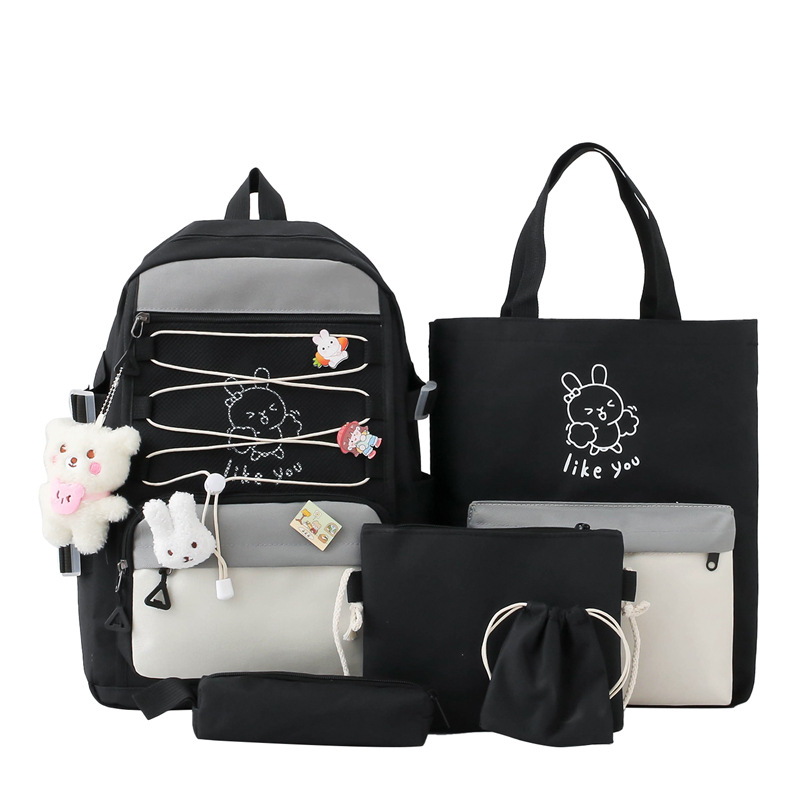 Sac à Dos Multifonctionnel Kawaii Grand Volume Imperméable et Résistant 5Pcs Noir SACKDS33N - حقيبة ظهر بعدة قطع بتصميم كاوايي