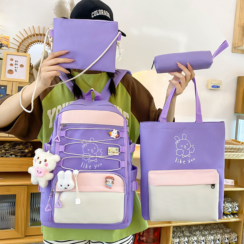 Sac à Dos Multifonctionnel Kawaii Grand Volume Imperméable et Résistant 5Pcs Mauve SACKDS33MV - حقيبة ظهر بعدة قطع بتصميم كاوايي - 2