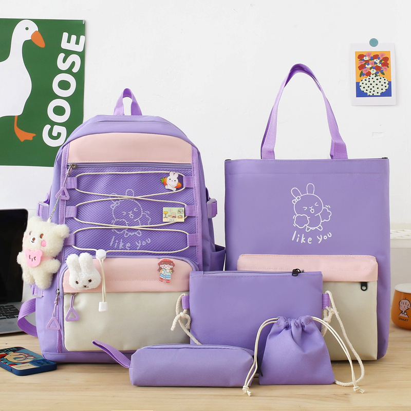 Sac à Dos Multifonctionnel Kawaii Grand Volume Imperméable et Résistant 5Pcs Mauve SACKDS33MV - حقيبة ظهر بعدة قطع بتصميم كاوايي