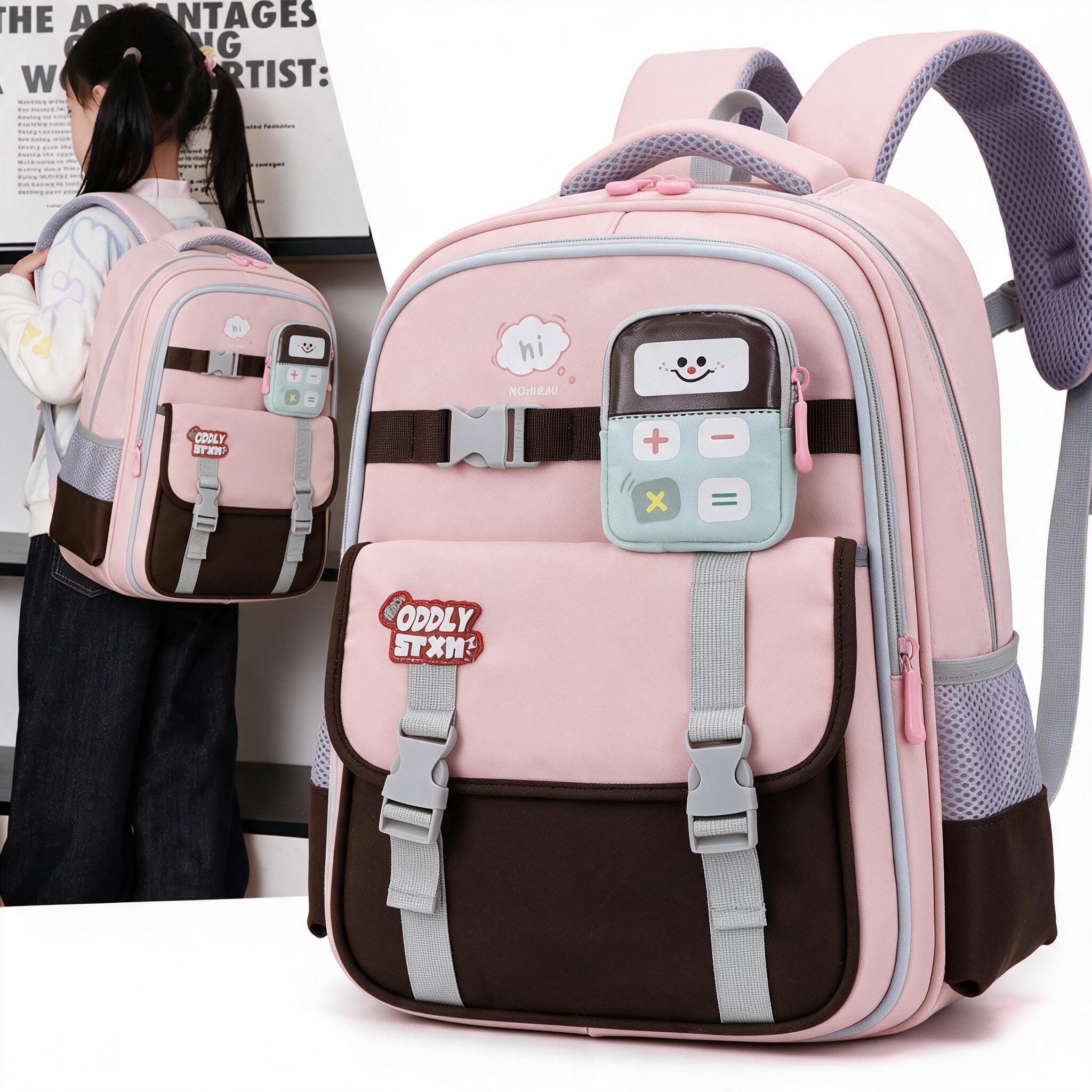 Sac à Dos Scolaire Enfant avec Trousse Motif Calculatrice Tissu Imperméable Rose SACKDS34RS - حقيبة ظهر مدرسية للأطفال