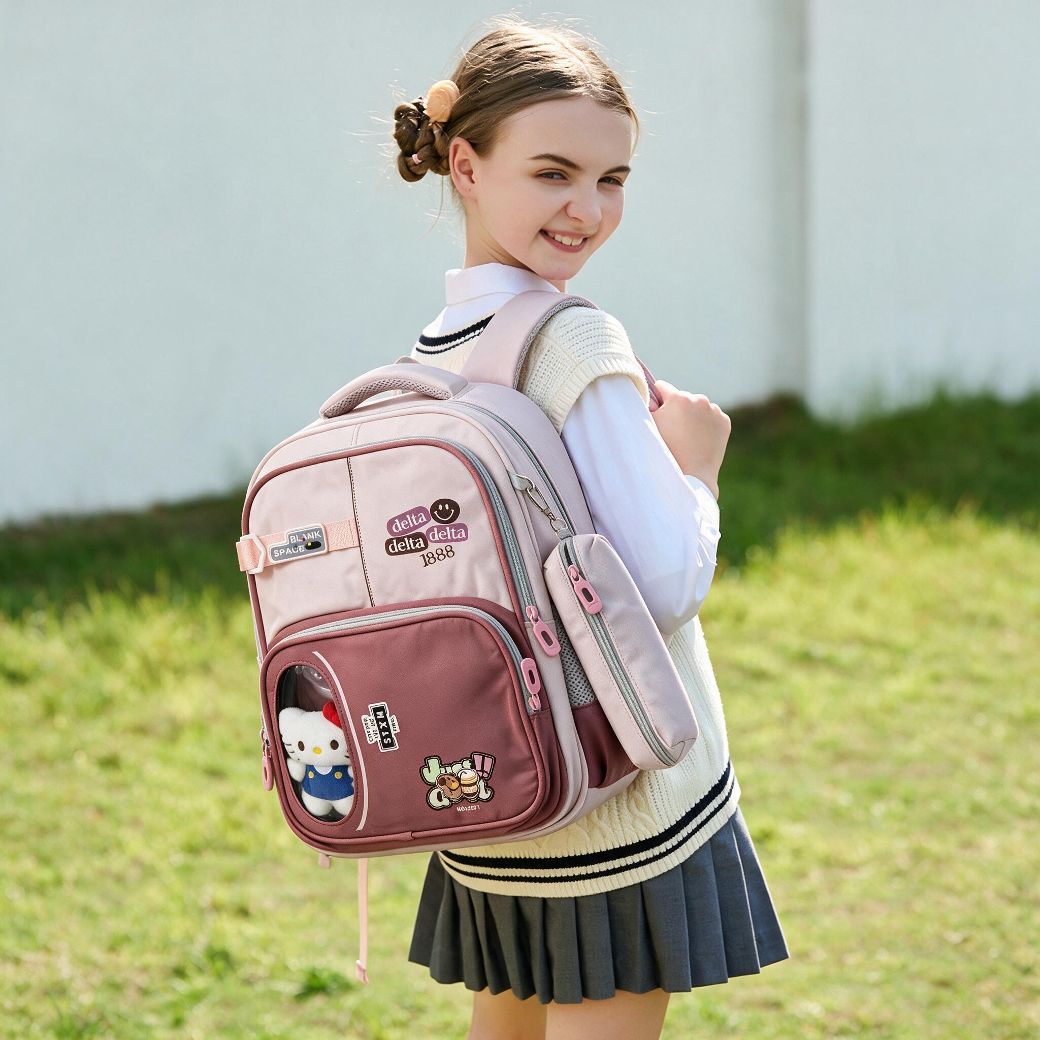 Sac à Dos Scolaire Delta Design Ergonomique avec Trousse et Pendentif Ours Inclus Mauve SACKDS35MV - حقيبة ظهر مدرسية عصرية مع مقلمة مدمجة - 1