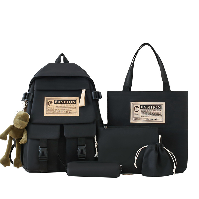 Sac à Dos Multifonctionnel Kawaii Grand Volume Imperméable et Résistant 5Pcs Noir SACKDS36N - حقيبة ظهر بعدة قطع بتصميم كاوايي 5