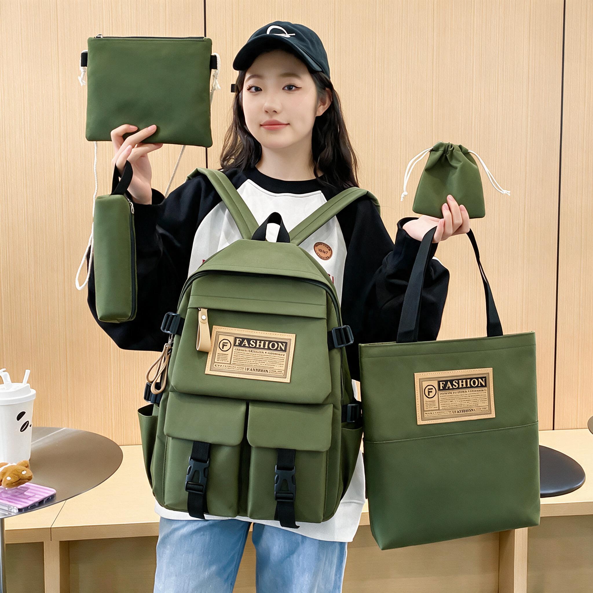 Sac à Dos Multifonctionnel Kawaii Grand Volume Imperméable et Résistant 5Pcs Vert SACKDS36V - حقيبة ظهر بعدة قطع بتصميم كاوايي 3