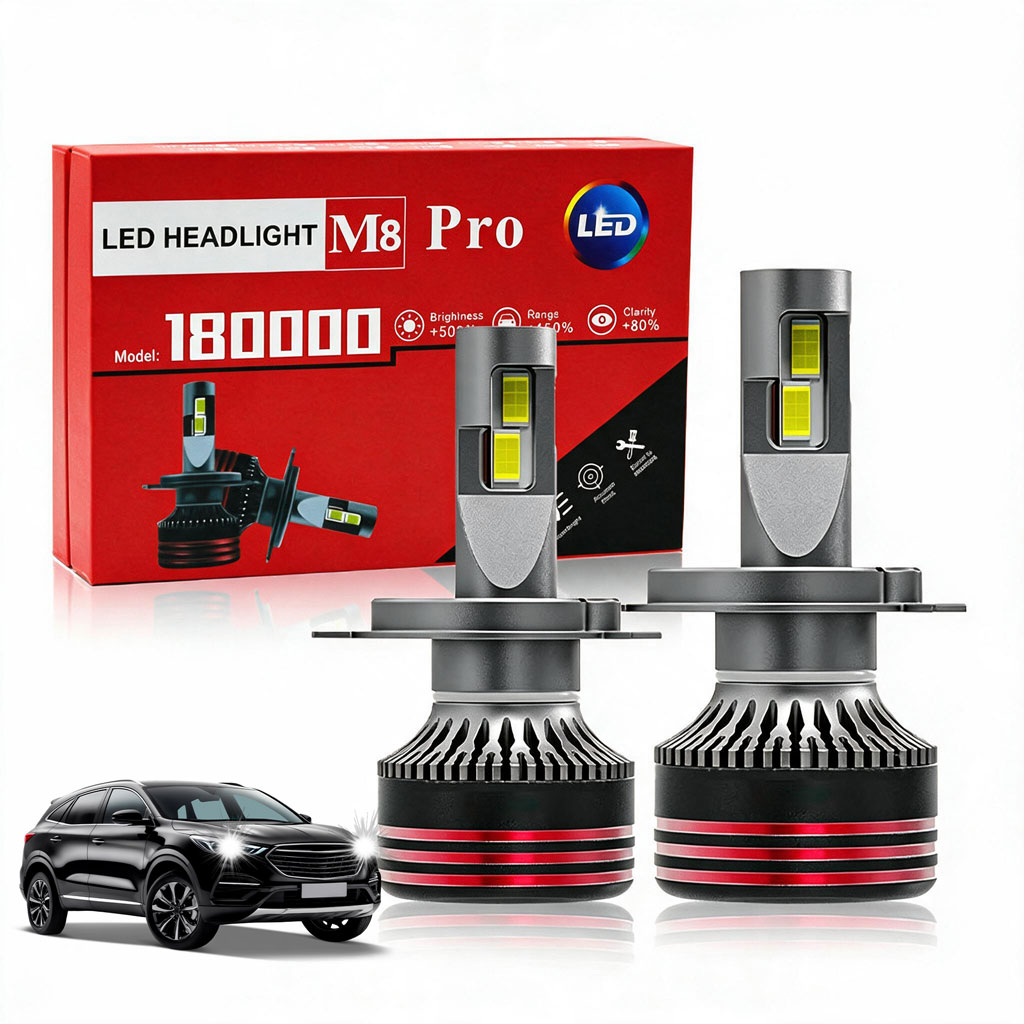Ampoules LED pour Voiture M8 Pro 120W - Très Haute Luminosité 60 000 LM H4 - مصابيح للسيارات عالية الأداء إضاءة بيضاء