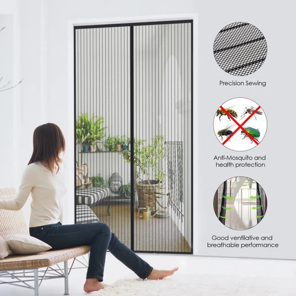 Moustiquaire rideau pour porte avec fermeture magnétique 100x190cm - 2