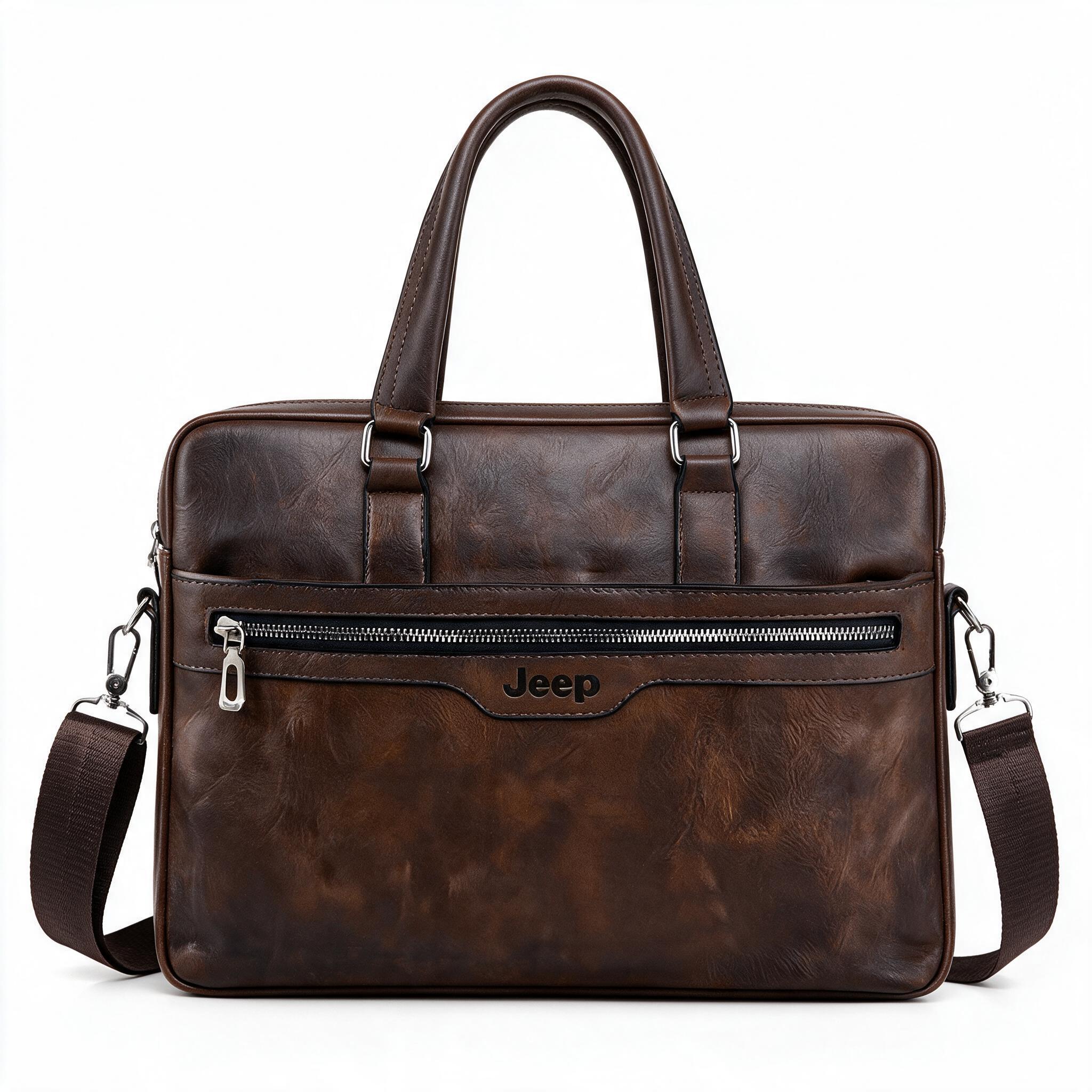 Cartable Homme en Simili Cuir Design Élégant Jeep 180551-12 Marron Foncé – حقيبة جلدية لون بني داكن 1