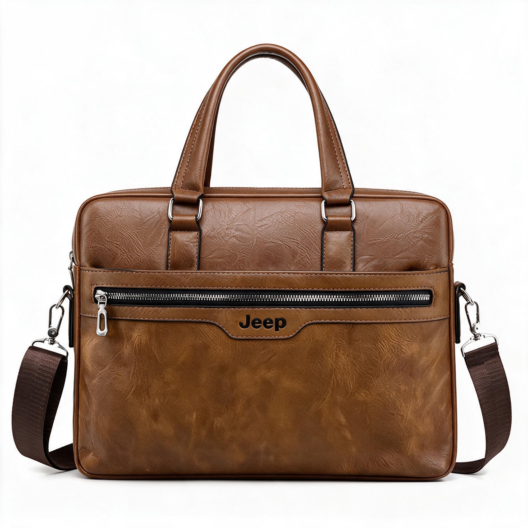 Cartable Homme en Simili Cuir Design Élégant Jeep 180551-12 Marron Clair – حقيبة جلدية لون بني فاتح 1