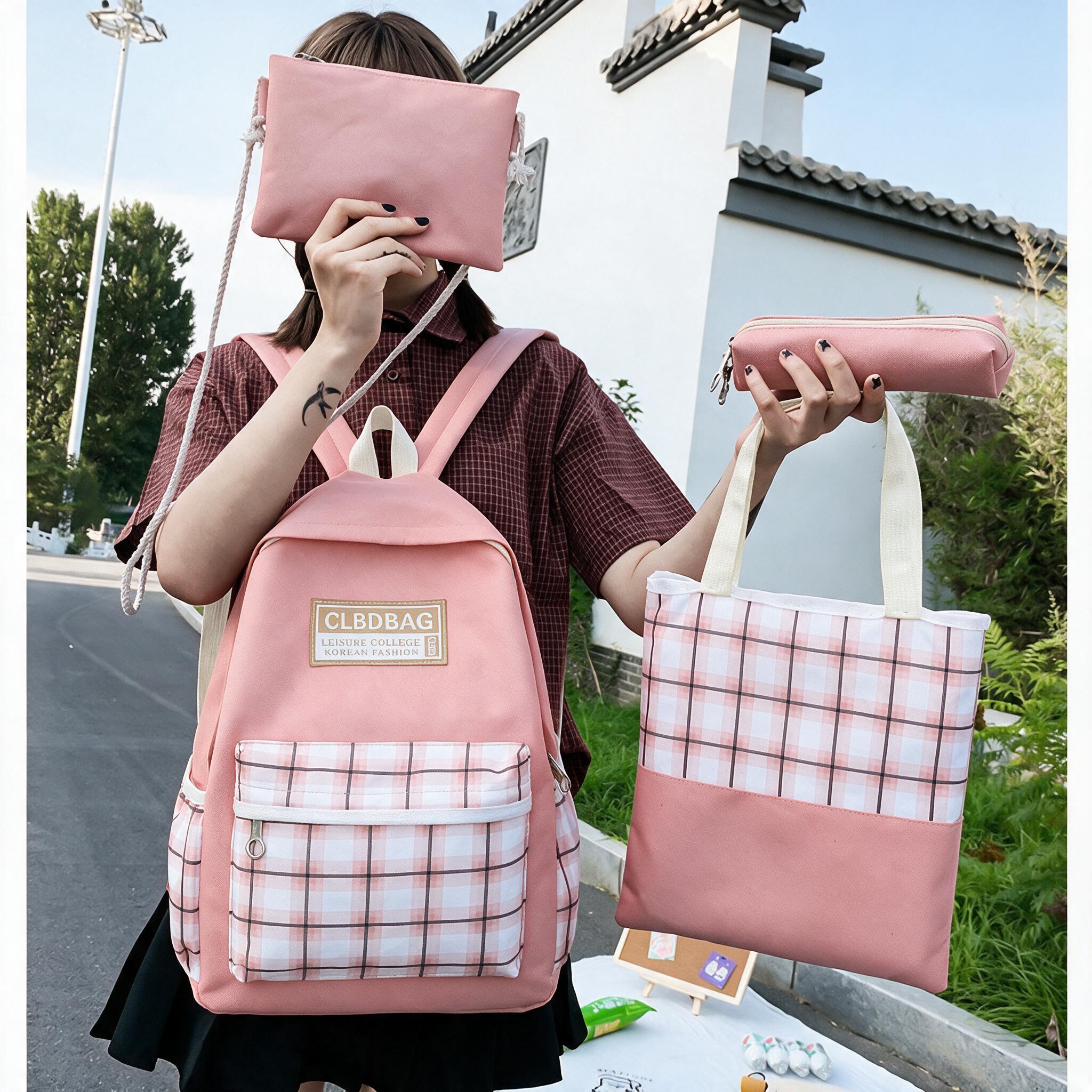Ensemble de sacs d’école Kawai pour adolescents 4Pcs CLBD V4 Rose – محفظة 4 قطع كاواي وردي - 1