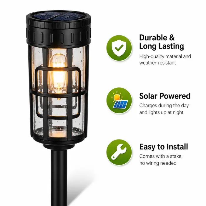 Éclairage Solaire de Jardin Extérieur avec Support Murale HW-1288B - مصابيح حدائق شمسية فاخرة إضاءة دافئة - 10