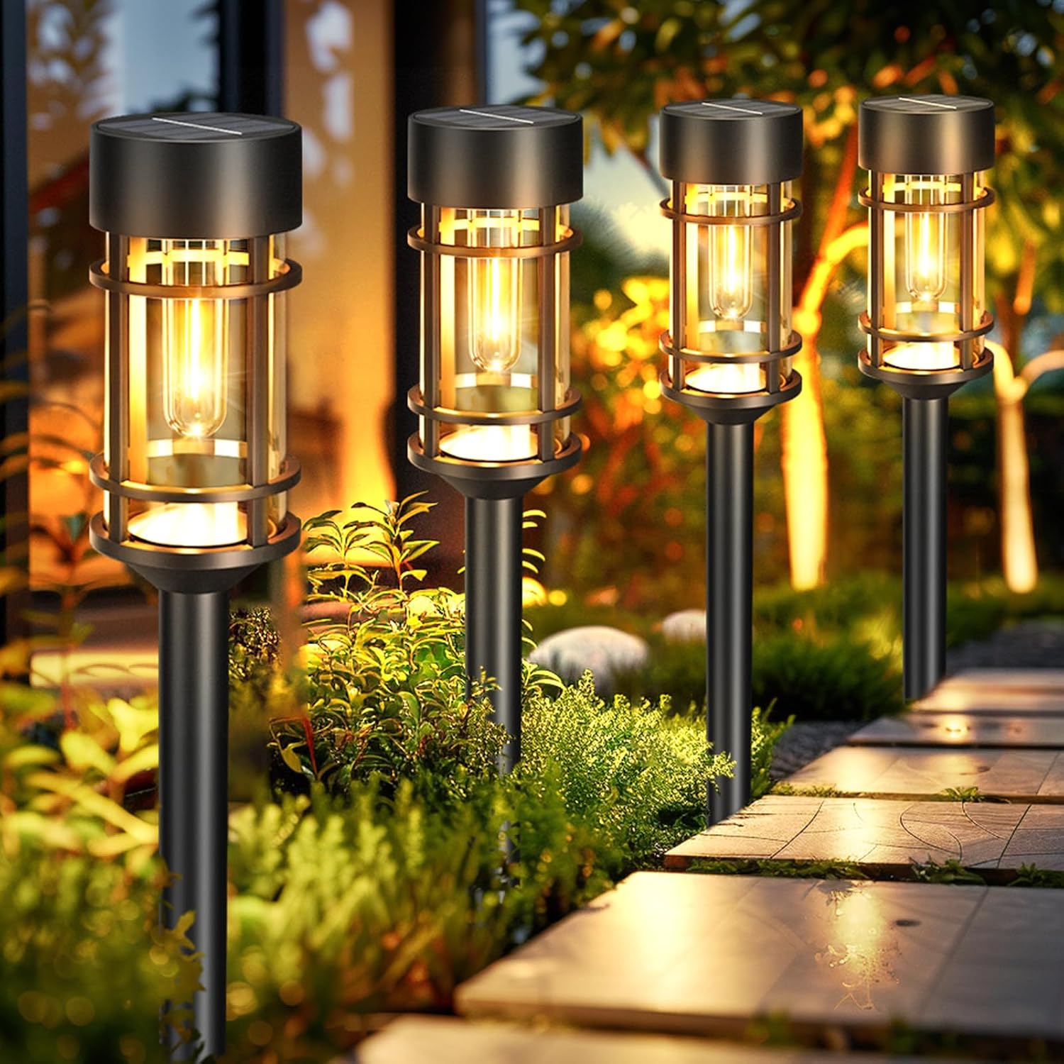 Éclairage Solaire de Jardin Extérieur avec Support Murale HW-1288B - مصابيح حدائق شمسية فاخرة إضاءة دافئة - 5