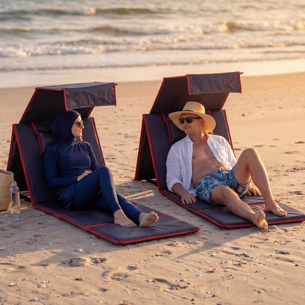 Chaise Longue de Plage Pliable avec Pare-Soleil et Oreiller Intégré - كرسي شاطئ قابل للطي مع مظلة شمسية ووسادة مدمجة 2