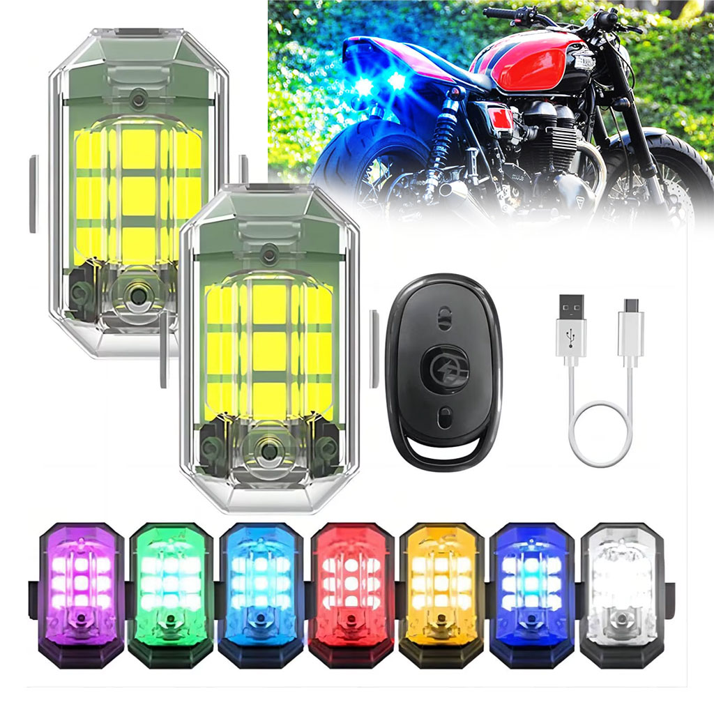Mini Lumières LED Flash Anti-Collision avec Télécommande sans Fil 30 Modes 2Pcs - أضواء فلاش مع ريموت كنترول لاسلكي لسائقي الدراجات 2