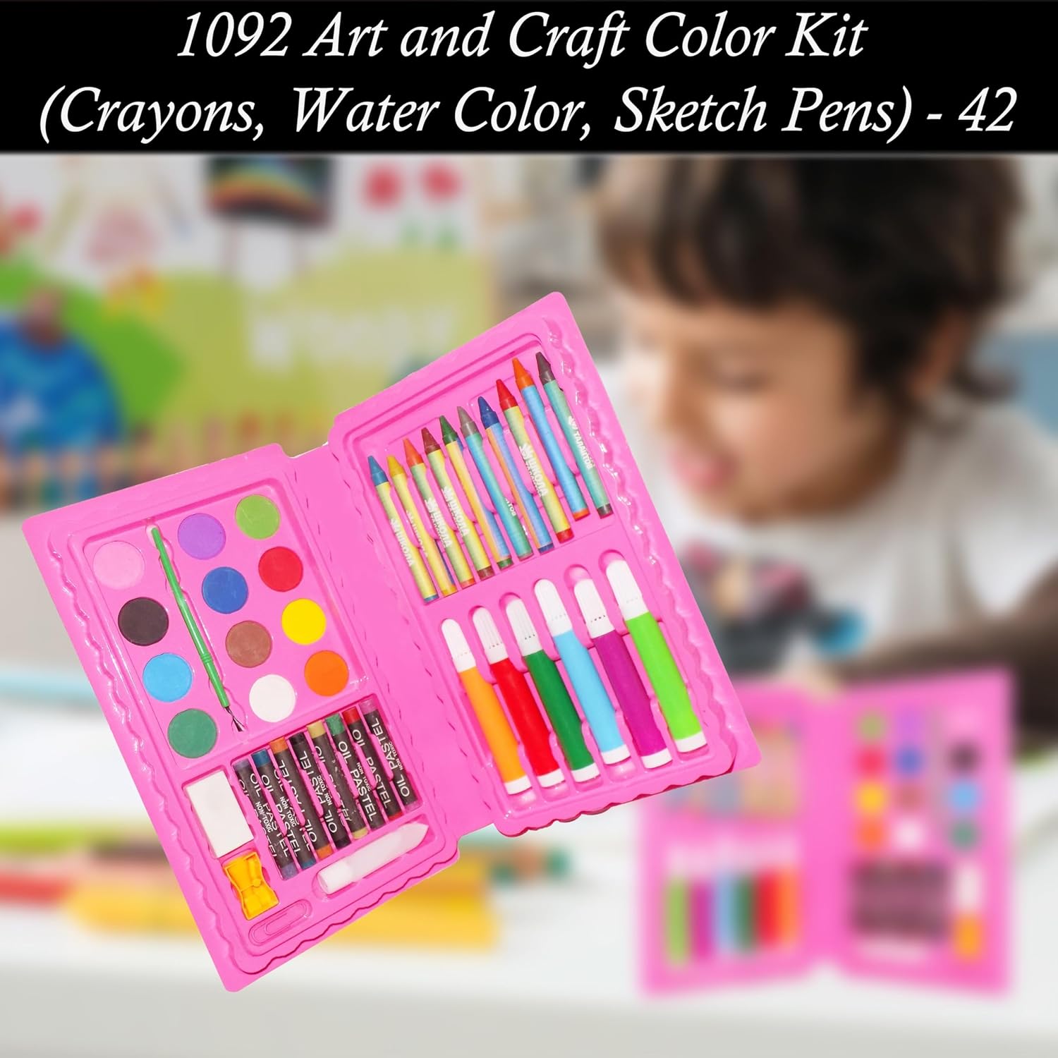 Kit d'Art Complet Peinture pour Enfants 42Pcs - علبة أدوات الرسم والتلوين الشاملة للأطفال مع حقيبة محمولة - 6