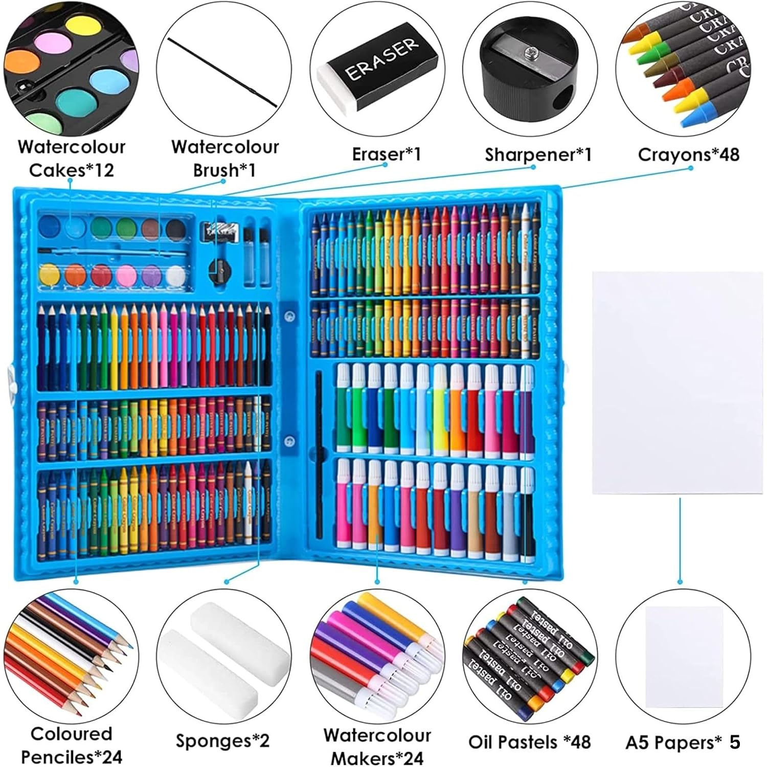 Kit d'Art et Coloriage Complet 178 Pièces de Dessin pour Enfants et Artistes - علبة أدوات الرسم والتلوين الشاملة الفاخرة للأطفال والمبتدئين 8