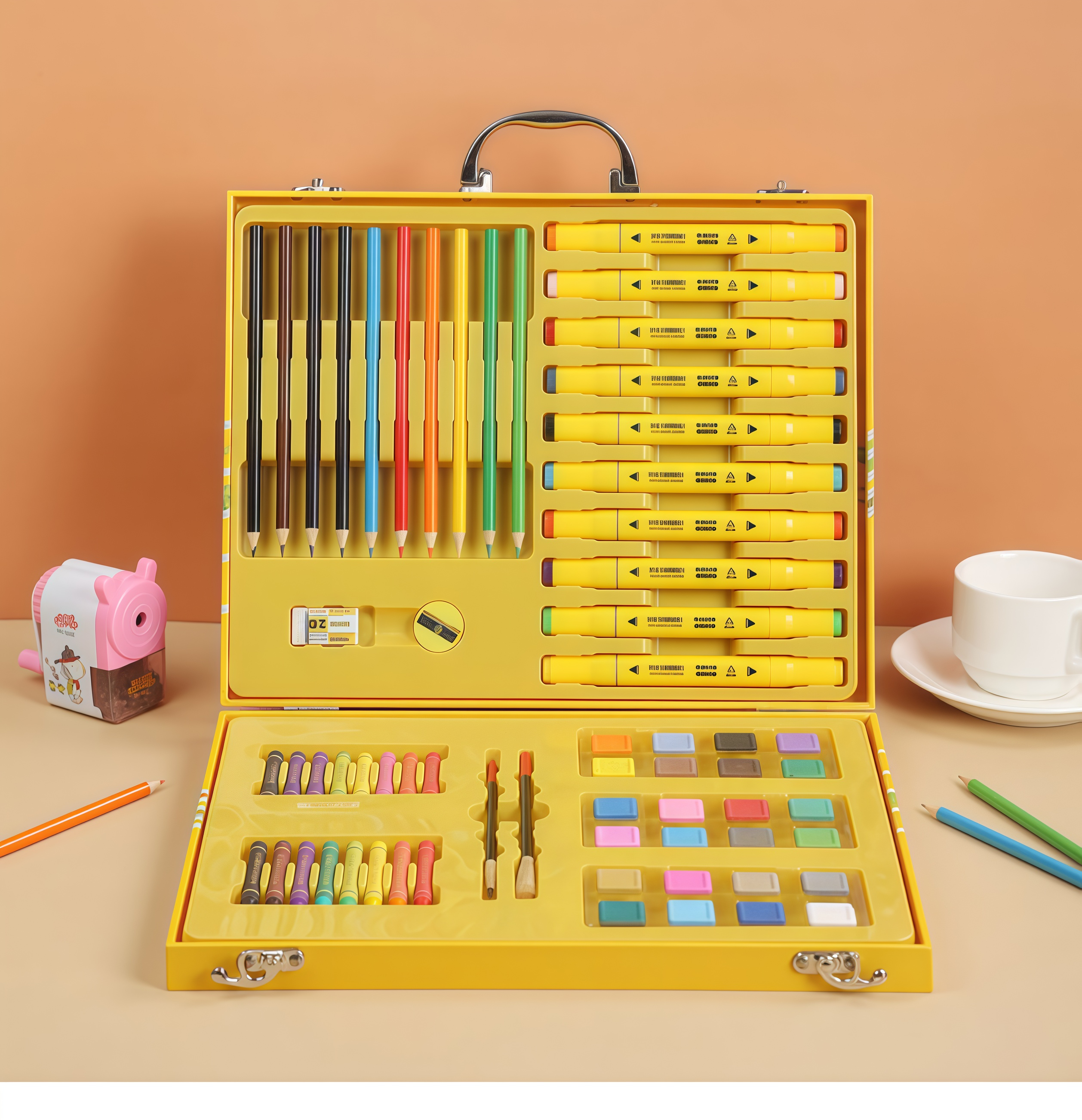 Coffret d'Art Peinture et Coloriage pour Enfants Mallette Canard Jaune - علبة أدوات الرسم والتلوين للأطفال مع حقيبة - 8