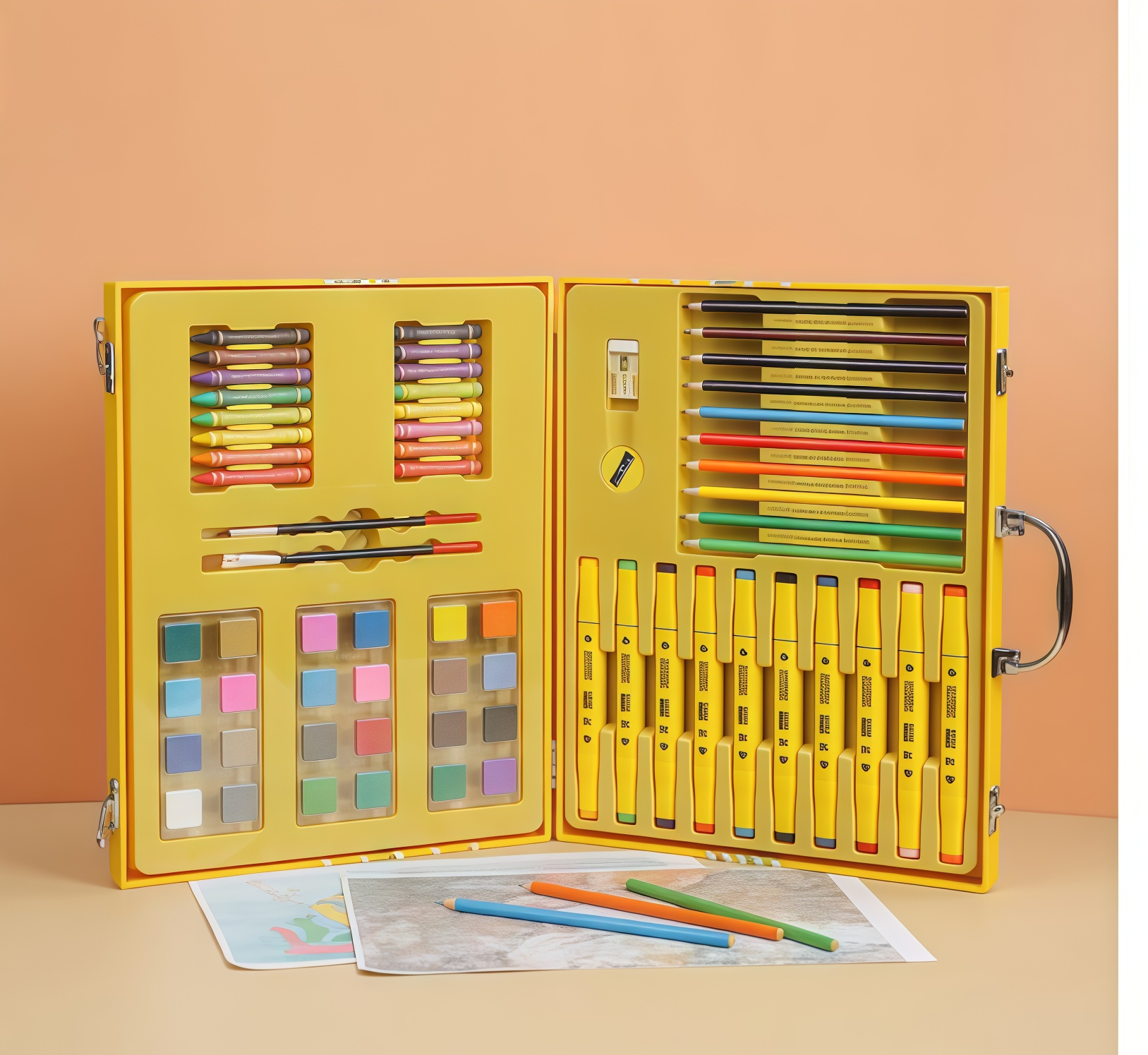 Coffret d'Art Peinture et Coloriage pour Enfants Mallette Canard Jaune - علبة أدوات الرسم والتلوين للأطفال مع حقيبة