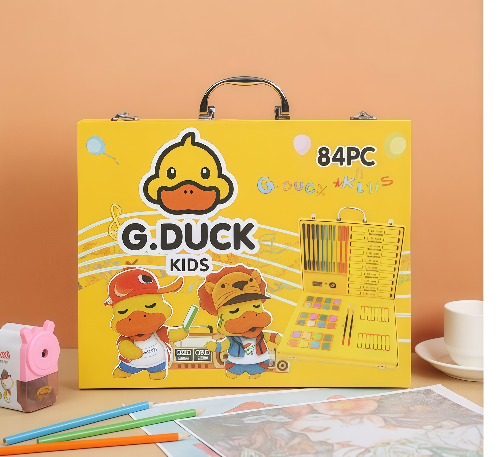Coffret d'Art Peinture et Coloriage pour Enfants Mallette Canard Jaune - علبة أدوات الرسم والتلوين للأطفال مع حقيبة 7