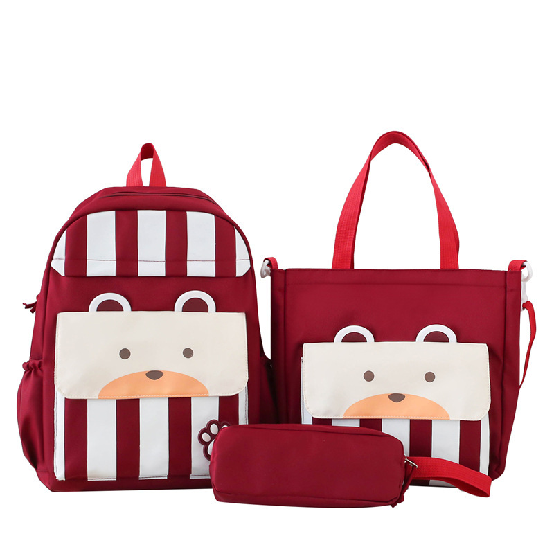 Ensemble de sacs d’école Kawai pour adolescents 3Pcs Ours Grenat – محفظة 3 قطع كاواي - 3