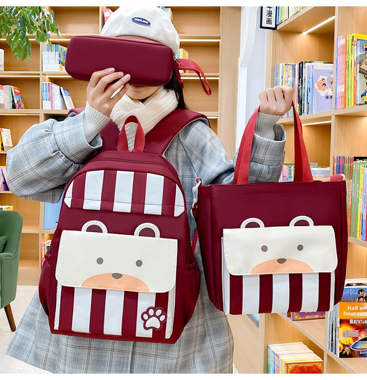 Ensemble de sacs d’école Kawai pour adolescents 3Pcs Ours Grenat – محفظة 3 قطع كاواي 4