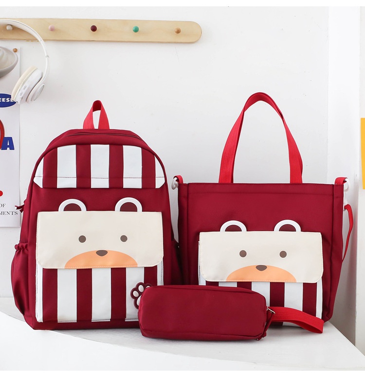 Ensemble de sacs d’école Kawai pour adolescents 3Pcs Ours Grenat – محفظة 3 قطع كاواي 1
