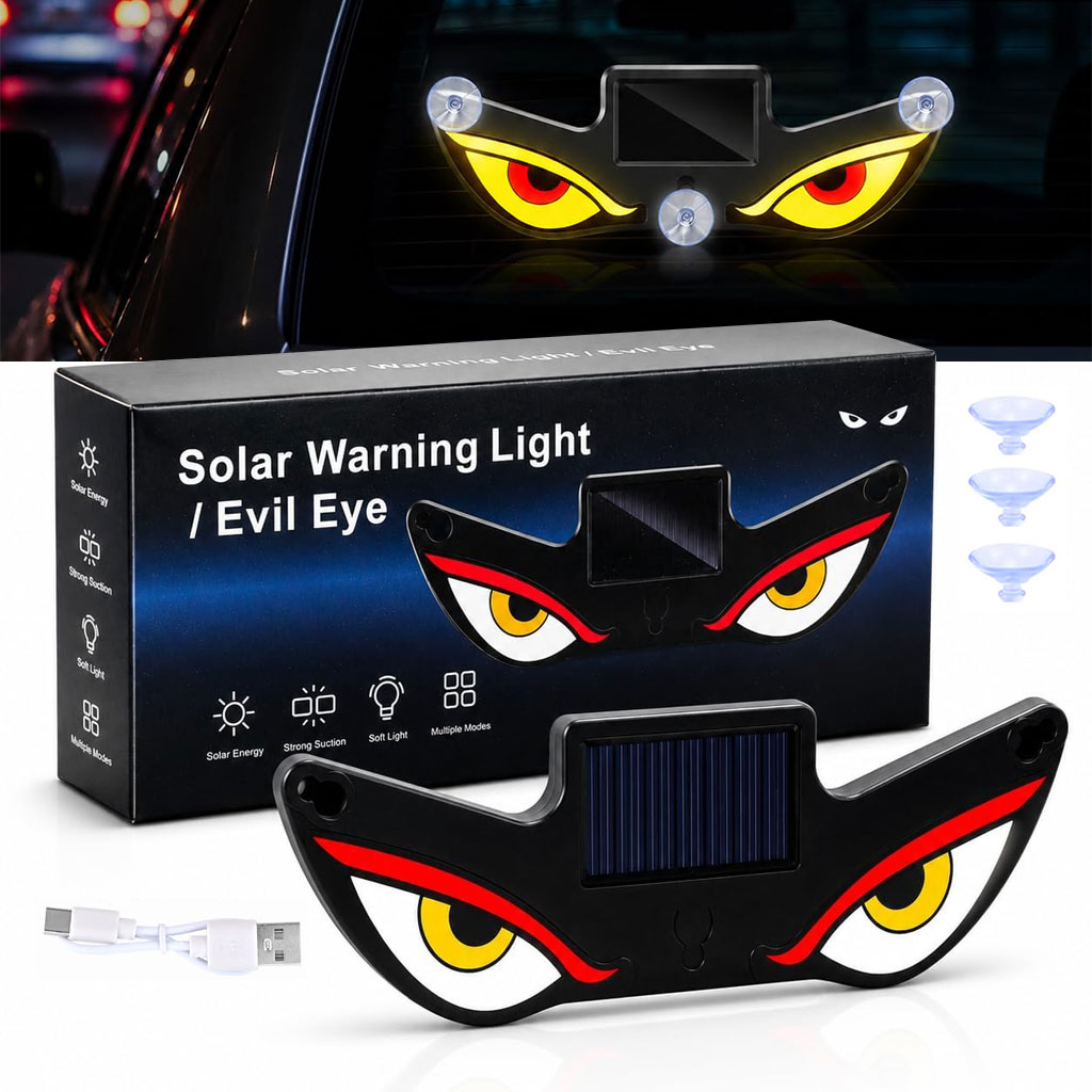 Lampe Signale de Fenêtre Voiture Motif Devil Eye Énergie Solaire et Type-C - مصباح نافذة السيارة ليلي يعمل بالطاقة الشمسية 2