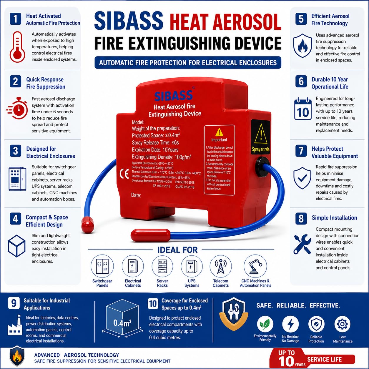 Extincteur Aérosol Automatique pour Armoires Électriques Activation Thermique 10G - جهاز إطفاء الحريق الهوائي الأوتوماتيكي للخزانات الكهربائية - 14