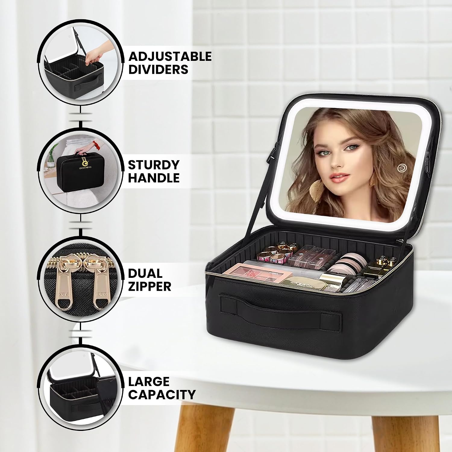 Trousse de Maquillage et Voyage avec Miroir LED Intégré 3 Modes de Lumière - حقيبة تنظيم المكياج والسفر مع مرآة مضيئة - 1