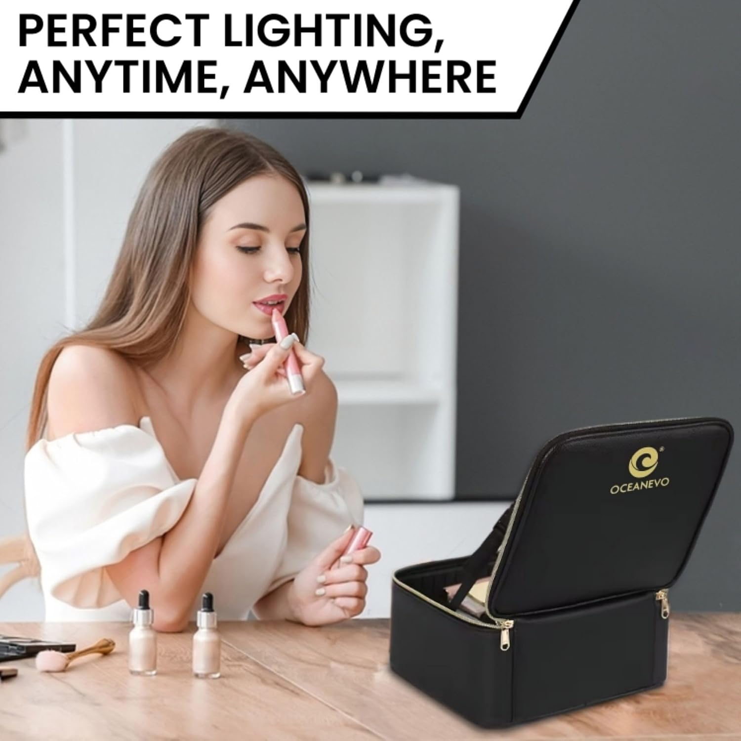 Trousse de Maquillage et Voyage avec Miroir LED Intégré 3 Modes de Lumière - حقيبة تنظيم المكياج والسفر مع مرآة مضيئة - 2