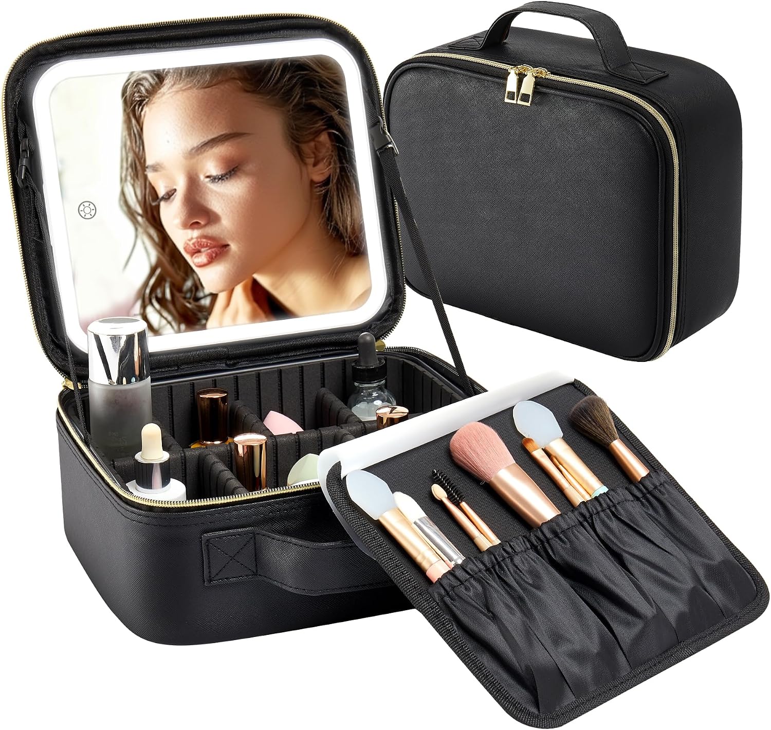 Trousse de Maquillage et Voyage avec Miroir LED Intégré 3 Modes de Lumière - حقيبة تنظيم المكياج والسفر مع مرآة مضيئة 2