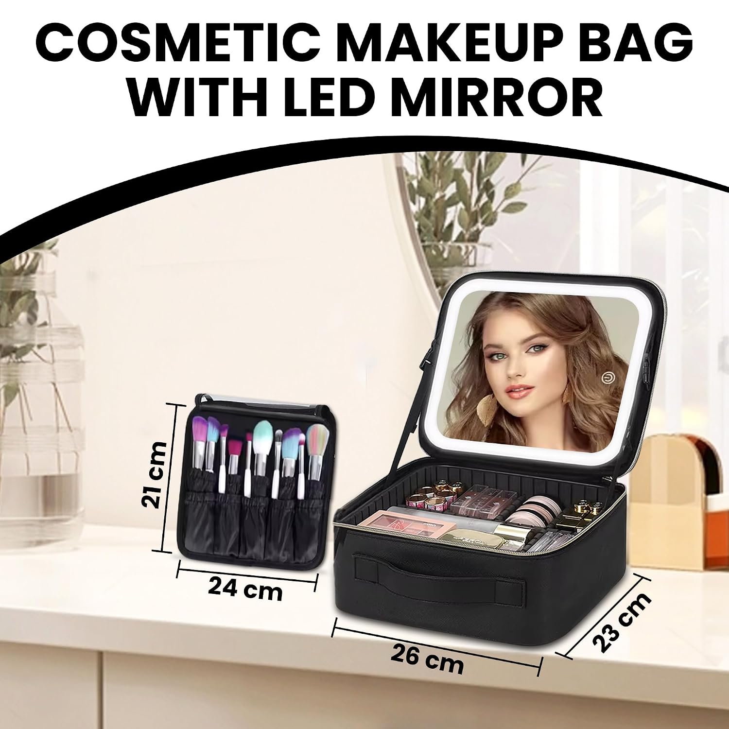 Trousse de Maquillage et Voyage avec Miroir LED Intégré 3 Modes de Lumière - حقيبة تنظيم المكياج والسفر مع مرآة مضيئة 6