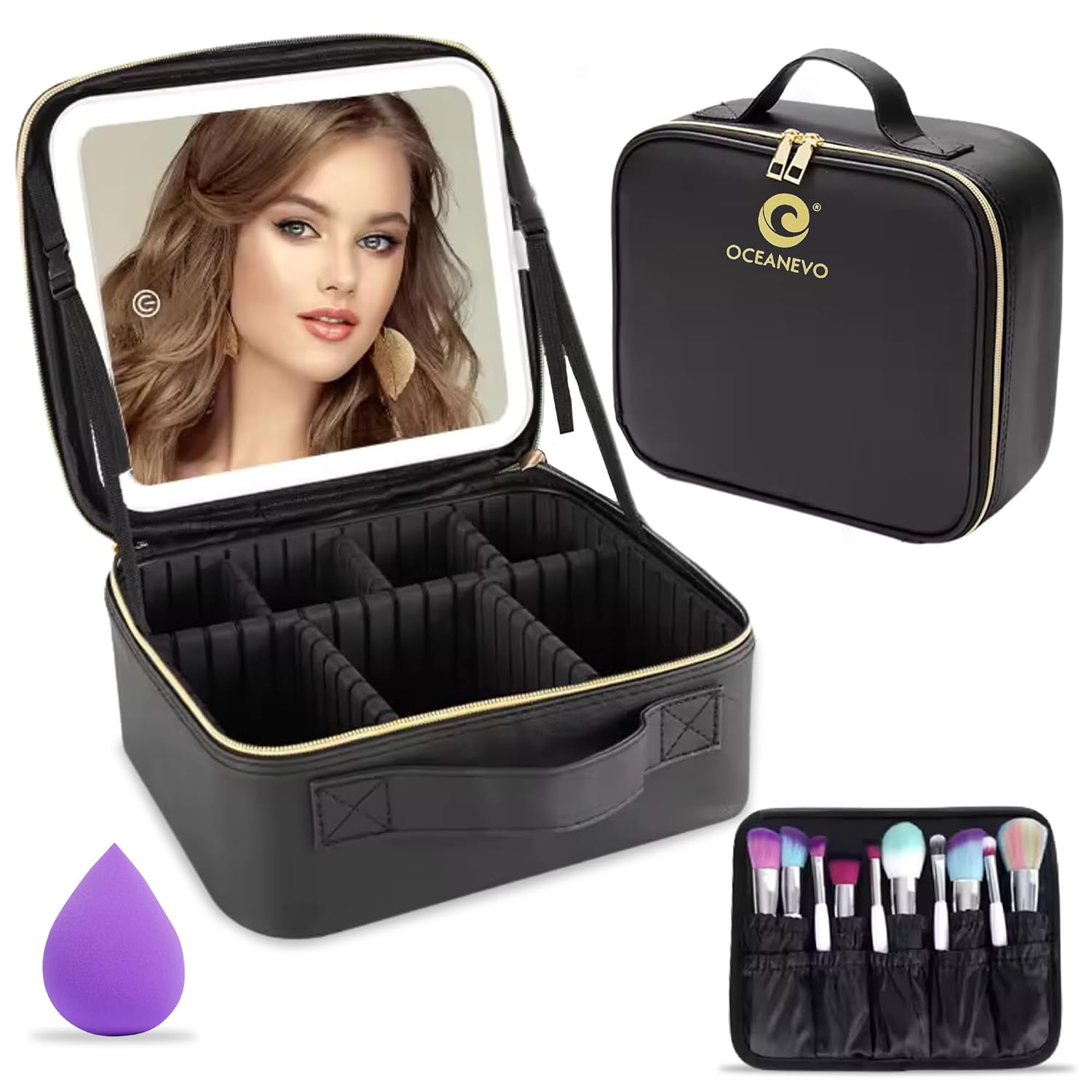 Trousse de Maquillage et Voyage avec Miroir LED Intégré 3 Modes de Lumière - حقيبة تنظيم المكياج والسفر مع مرآة مضيئة 5