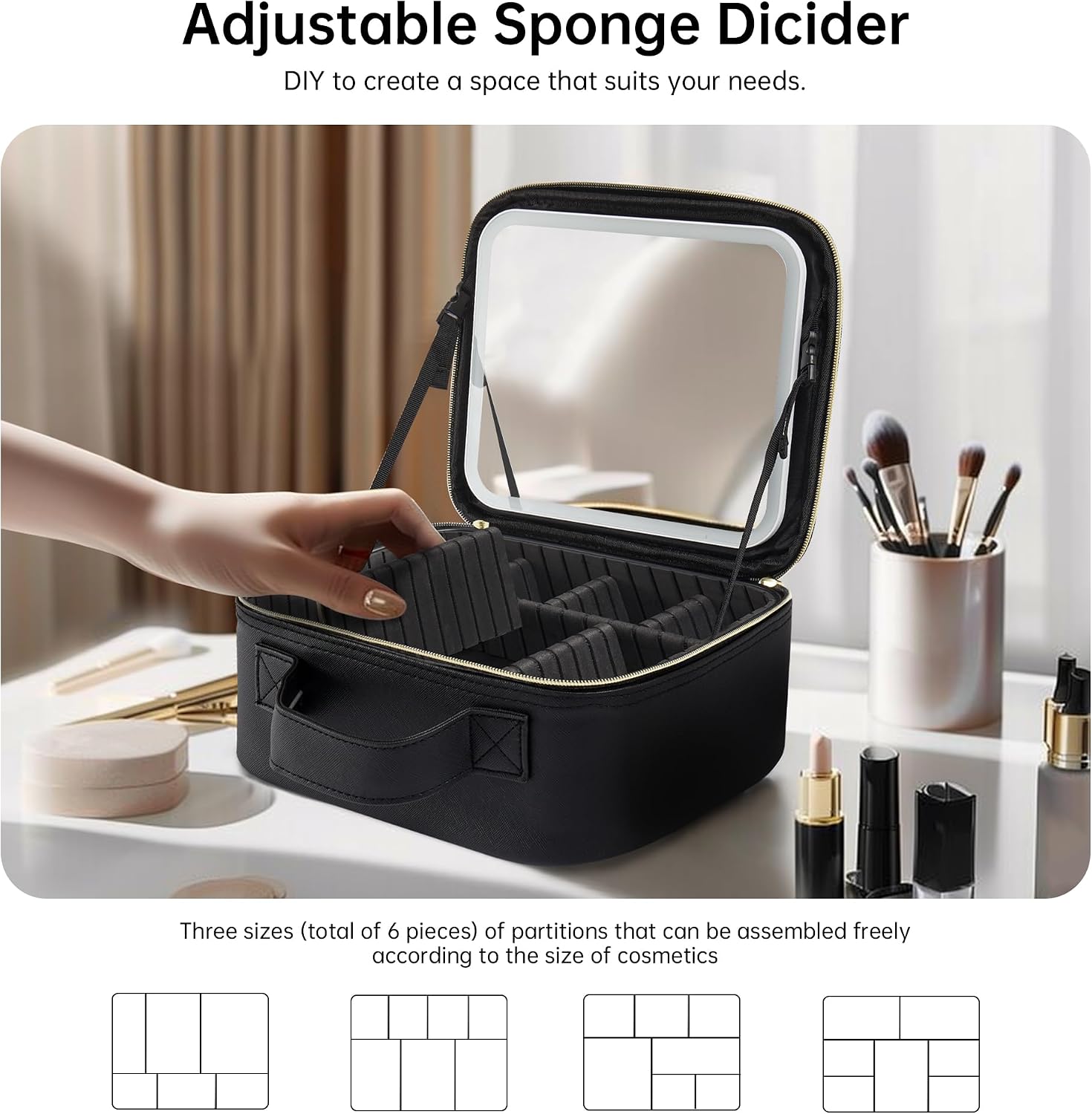 Trousse de Maquillage et Voyage avec Miroir LED Intégré 3 Modes de Lumière - حقيبة تنظيم المكياج والسفر مع مرآة مضيئة - 6