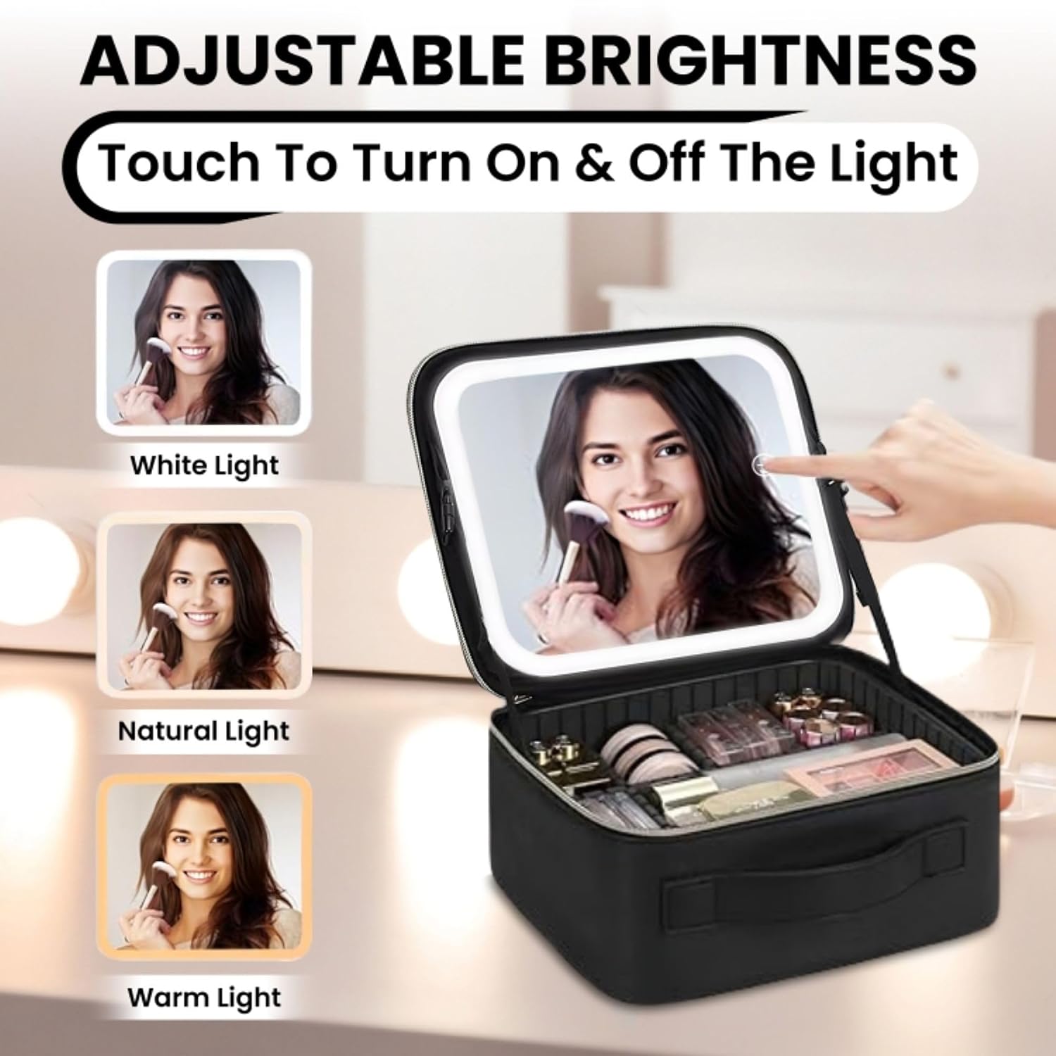 Trousse de Maquillage et Voyage avec Miroir LED Intégré 3 Modes de Lumière - حقيبة تنظيم المكياج والسفر مع مرآة مضيئة - 5