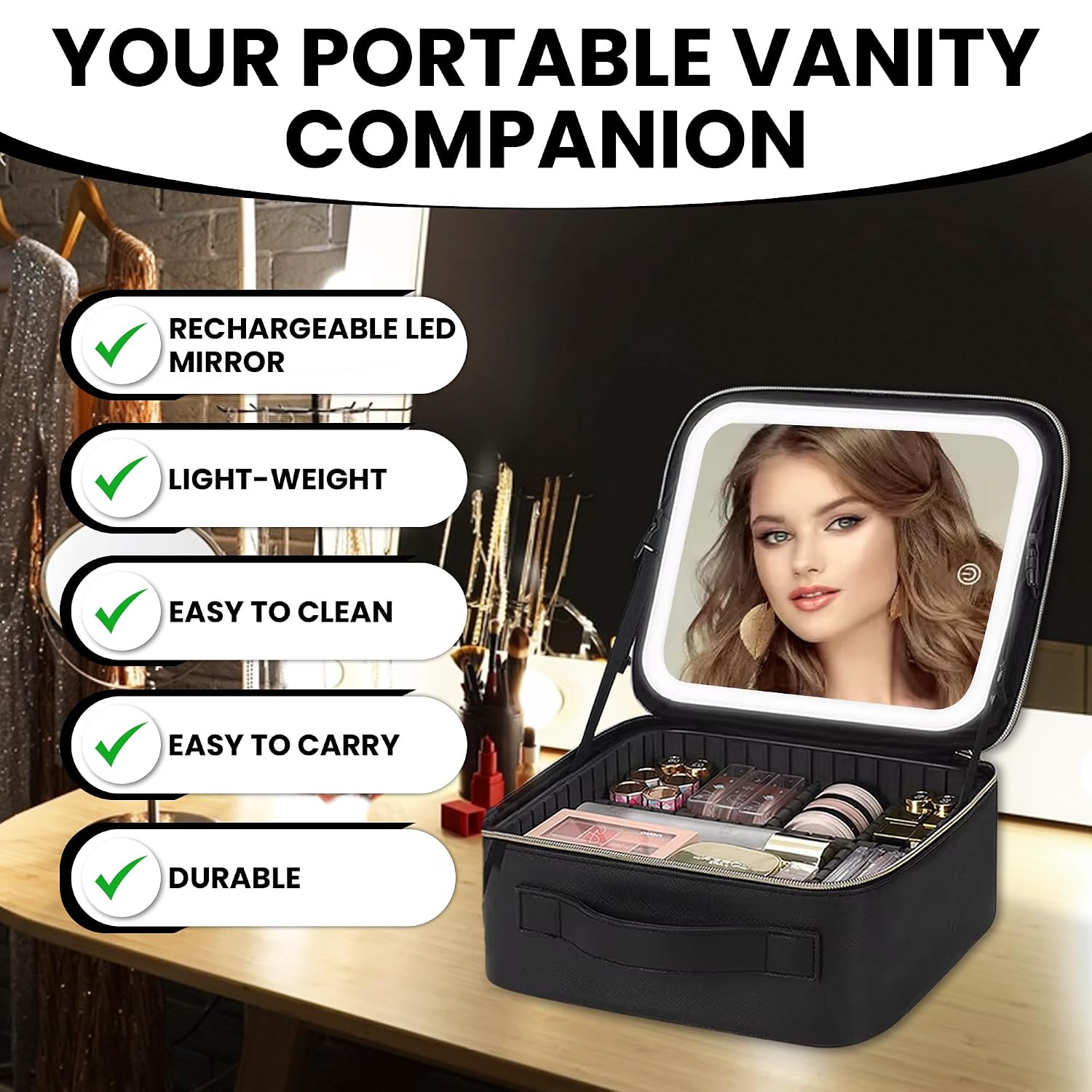 Trousse de Maquillage et Voyage avec Miroir LED Intégré 3 Modes de Lumière - حقيبة تنظيم المكياج والسفر مع مرآة مضيئة - 9