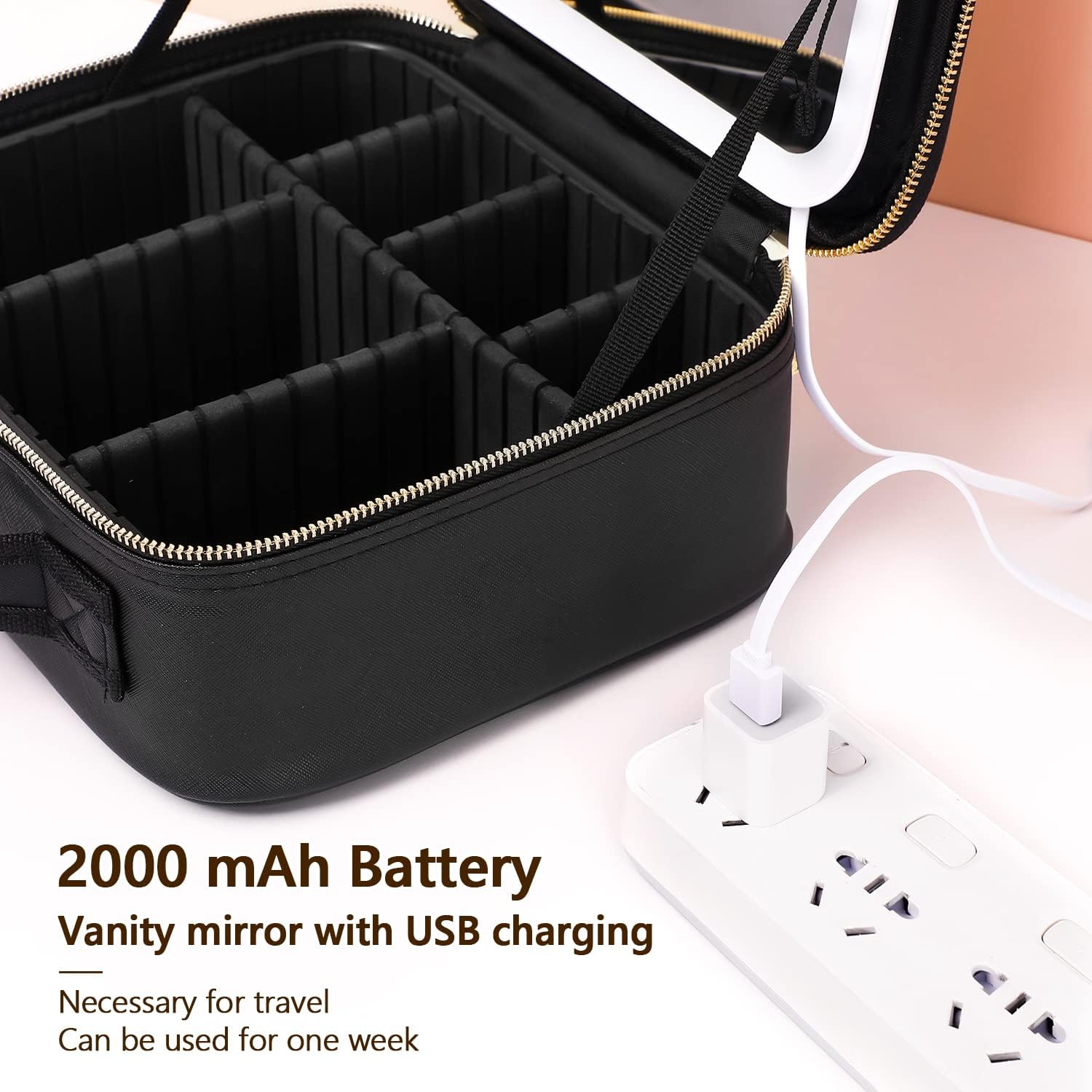 Trousse de Maquillage et Voyage avec Miroir LED Intégré 3 Modes de Lumière - حقيبة تنظيم المكياج والسفر مع مرآة مضيئة - 8