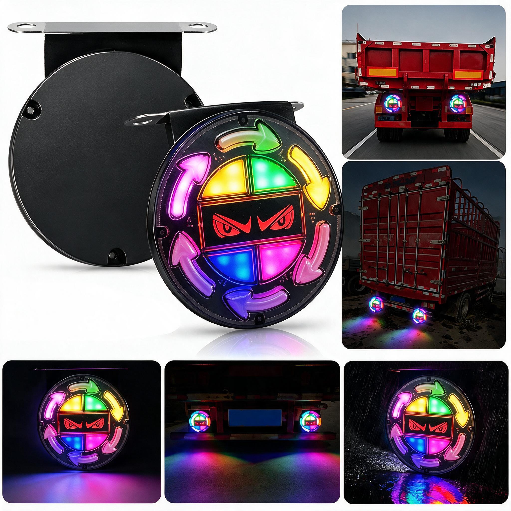 Feux Arrière LED RGB Séquentiels pour Camion 12V/24V 2 pcs Devile Eye - مصابيح خلفية تحذيرية للشاحنات ملونة (قطعتين)