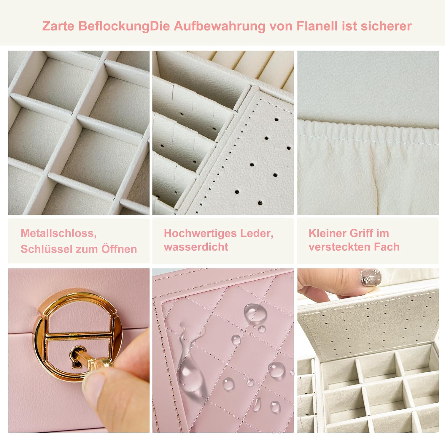 Boîte à Bijoux 3 Niveaux avec Serrure de Sécurité Doublure Velours Pour Bagues, Colliers et Bracelets - صندوق تنظيم وحفظ المجوهرات بثلاث طبقات - 5