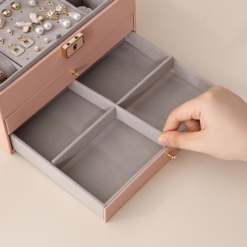 Boîte à Bijoux 3 Niveaux avec Serrure de Sécurité Doublure Velours Pour Bagues, Colliers et Bracelets - صندوق تنظيم وحفظ المجوهرات بثلاث طبقات - 10
