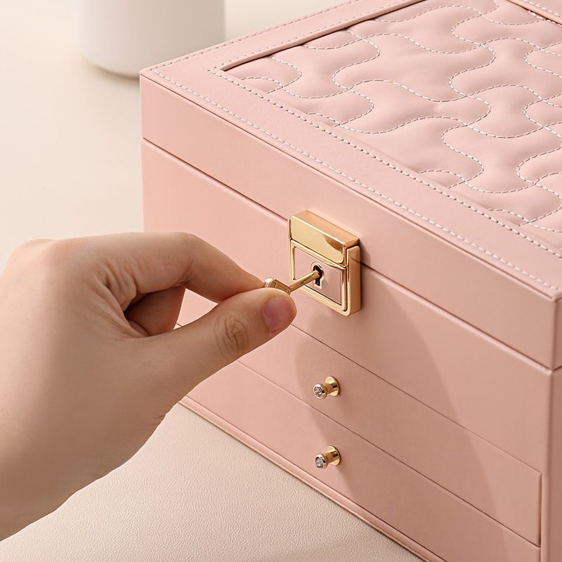 Boîte à Bijoux 3 Niveaux avec Serrure de Sécurité Doublure Velours Pour Bagues, Colliers et Bracelets - صندوق تنظيم وحفظ المجوهرات بثلاث طبقات - 11