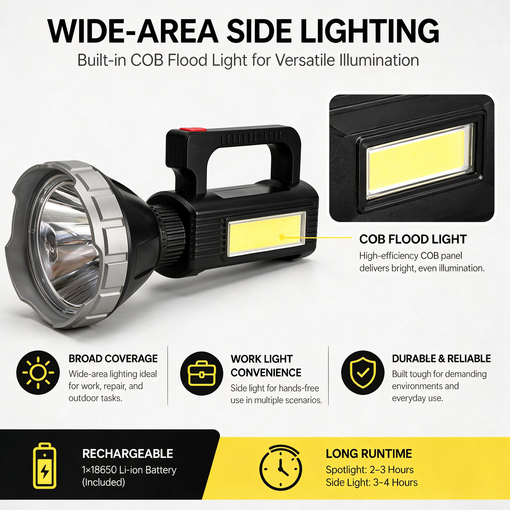 Projecteur LED Rechargeable Multifonction MM-7788 Panneau Solaire, Powerbank et Trépied - مصباح كشاف يدوي متعدد الوظائف مع شحن بالطاقة الشمسية وبنك طاقة 4