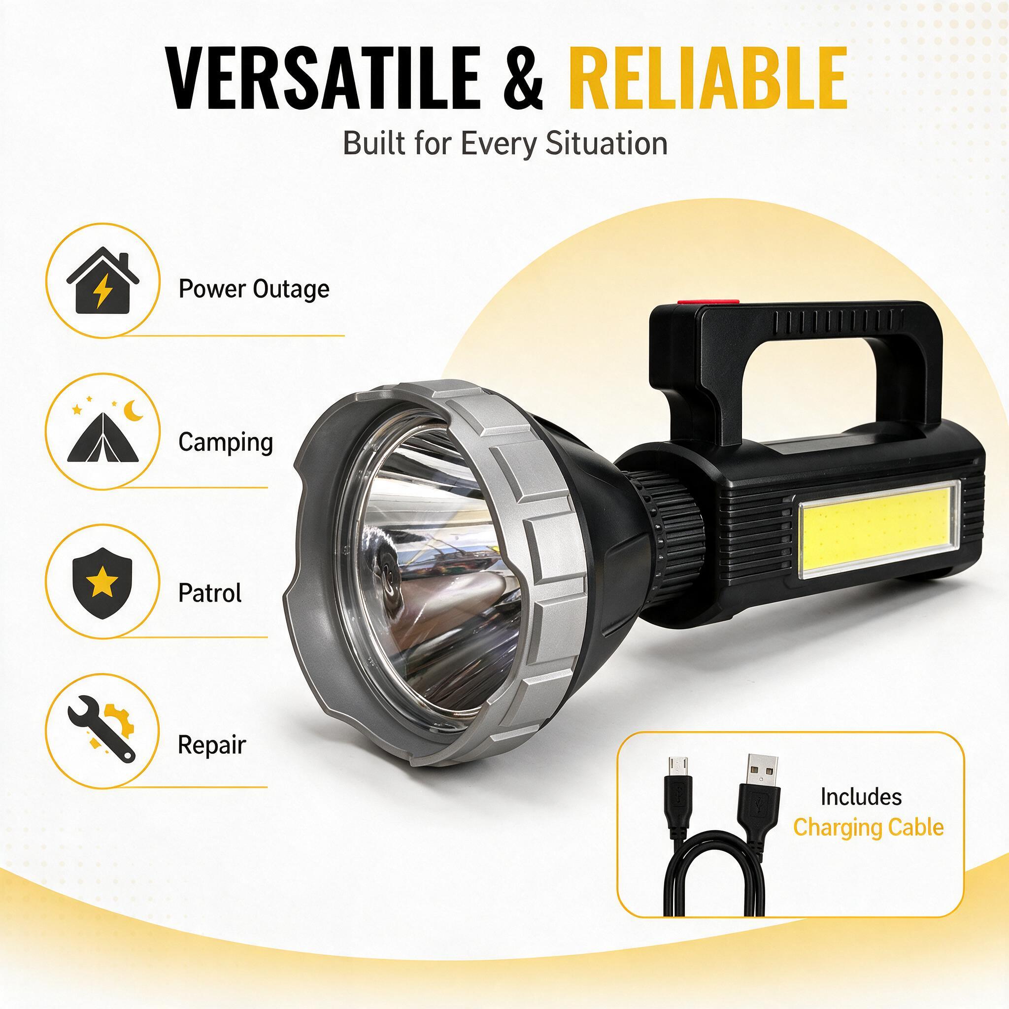 Projecteur LED Rechargeable Multifonction MM-7788 Panneau Solaire, Powerbank et Trépied - مصباح كشاف يدوي متعدد الوظائف مع شحن بالطاقة الشمسية وبنك طاقة 8
