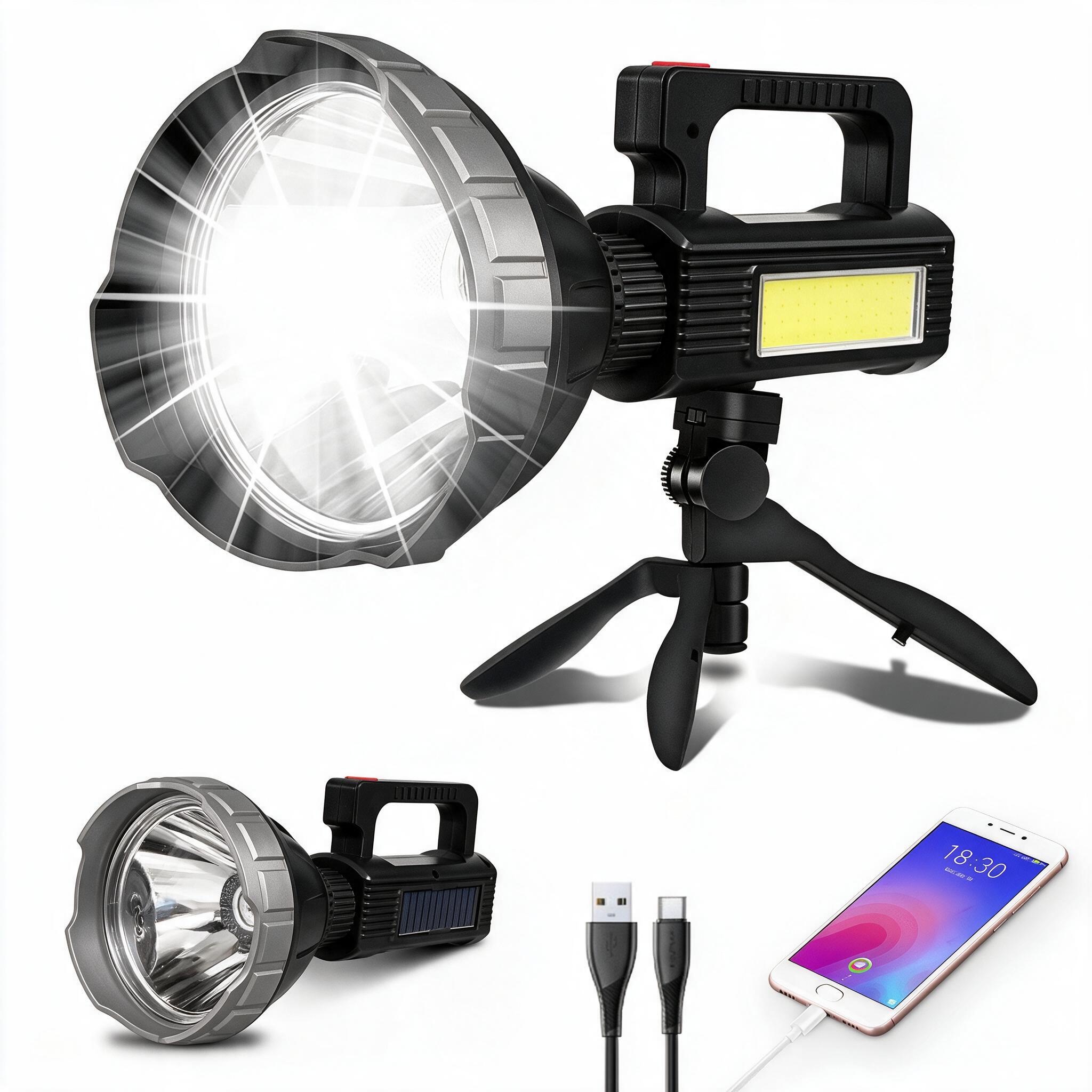 Projecteur LED Rechargeable Multifonction MM-7788 Panneau Solaire, Powerbank et Trépied - مصباح كشاف يدوي متعدد الوظائف مع شحن بالطاقة الشمسية وبنك طاقة 1